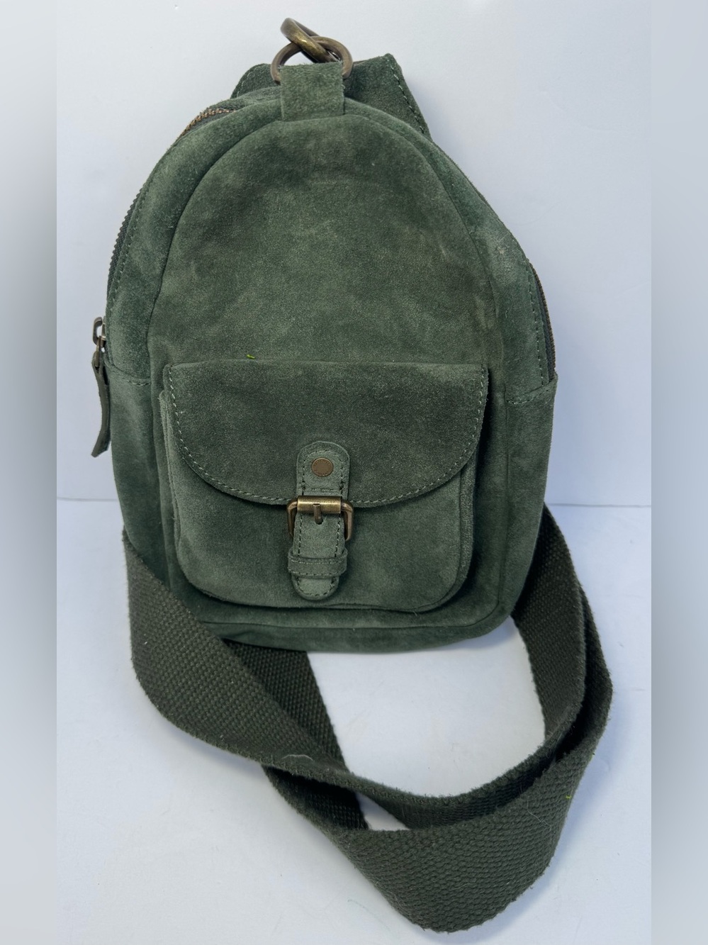 FatFace Green Genuine Suede Sling Backpack / Crossbody Bag